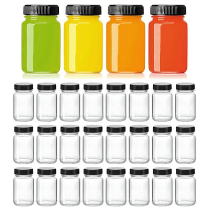 KEYWING 28 Pack 2oz Mini Glass Shot Bottles with Caps for Juice, Ginger - size: 2OZ