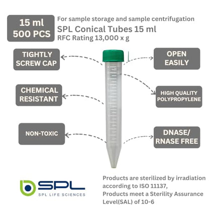 SPL 15 ml Conical Centrifuge Tubes Sterilized with PP Racks,DNase/RNase - Free (20 Rack) - size: 20 Rack