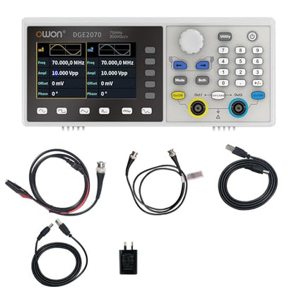 OWON DGE2070 70MHz Dual Channel Arbitrary Waveform Generator, 300MSa/s Sampling Rate, 14-Bit Resolution, 150 Built-in Waveforms, 3.6” LCD, Portable Signal Generator for Lab & Electronics Testing - style: O-DGE2070