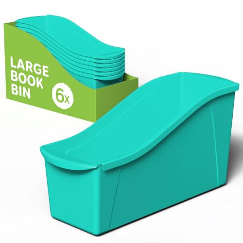 Storex Large Book Bin, Interlocking Plastic Organizer for Home, Office and Classroom, Teal, 6-Pack (71120U06C) - color: Teal, size: 6-Pack