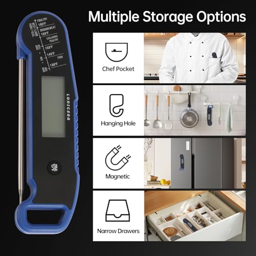Lonicera Instant-Read Meat Thermometer, 1-Second, ±0.5°F Accuracy, Blue - color: BLUE