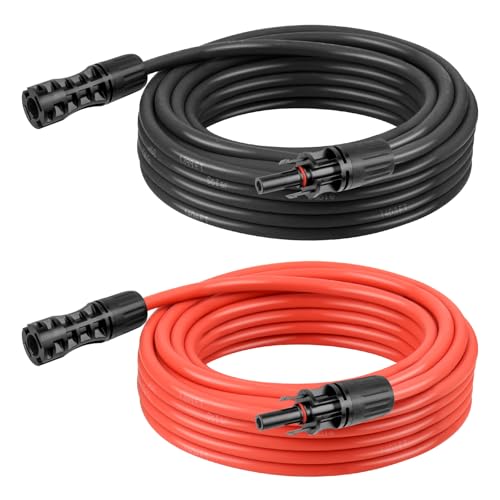 8 AWG Solar Extension Cable 20FT Black + 20FT Red, 8 Gauge Solar Panel Wire Male to Female Tinned Copper Wire for Solar Panel, Automotive, RV, Boat, Outdoors - size: 8AWG 20FT