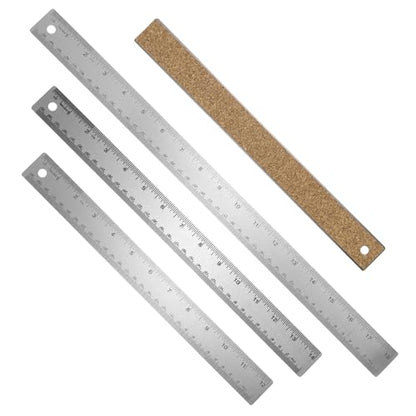 HARFINGTON 3pcs Stainless Steel Metal Ruler 30/35/45cm Straight Edges with Cork Backing Non-Slip Inch Metric Metal Ruler for Classroom Office Home Engineering Drafting Tools - size: 30/35/45cm