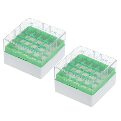 PATIKIL 25 Well Centrifuge Tube Freezer Storage Box, 2 Pcs Polypropylene Tube Rack for 1.8ML and 2.0ML Tubes Vials Samples, Green - color: Green