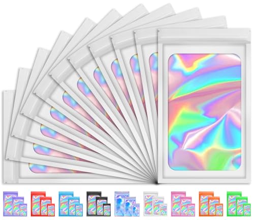 100PCS Resealable Holographic Bags, Jewelry Bags|White,2.4x3.9in - color: White, size: 2.4x3.9 Inch