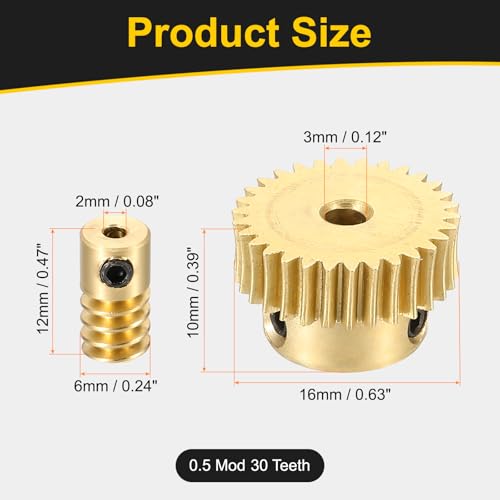 uxcell Worm Gear Set Right Rotation 30T 0.5 Module 1:30 Reduction Rate - size: Gear-3mm, Rod-2mm Bore, style: 0.5M-30T