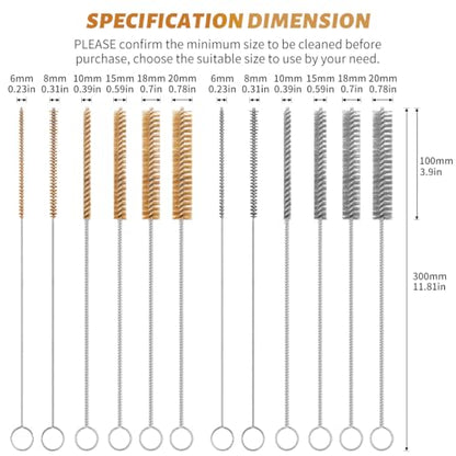 12-Pieces Brass Stainless Steel Wire Brush Set, 12" Long Wire Pipe Cleaner Engine Cleaning Brush Small Wire Brushes for Cleaning Tubes, Cylinders, Narrow Spaces, Auto Parts