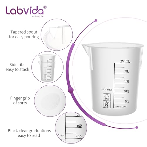 6PCS 250ml Autoclavable Stackable Plastic Beakers, LVB014 - style: 6pcs of 250ml