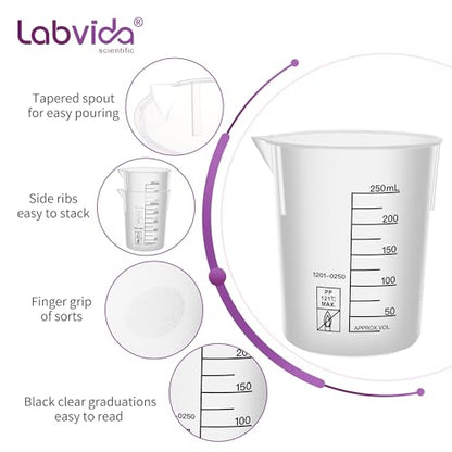 6PCS 250ml Autoclavable Stackable Plastic Beakers, LVB014 - style: 6pcs of 250ml