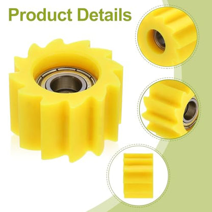 PATIKIL Serrated Shaped Roller Pulley Tensioner, 10mm Chain Roller, Yellow - color: Yellow