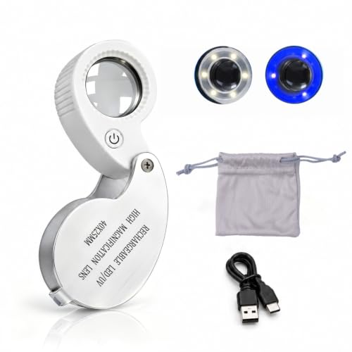 40X Rechargeable Jewelers Loupe with LED & UV Light - color: 6 White + 3 Uv Leds