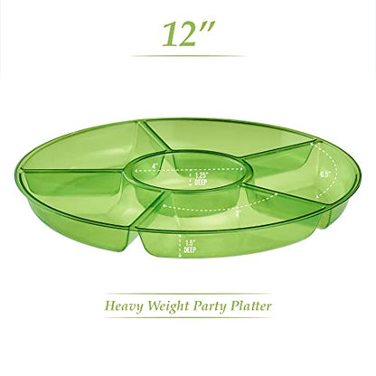 Plasticpro 6 Sectional Round Plastic Serving Tray/Platter (2, Green) - color: Green
