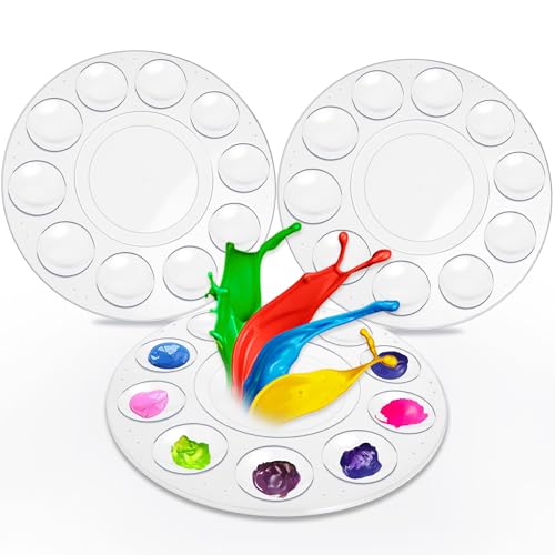 Hulameda 3pcs Paint Palettes, Plastic Paint Tray Palette, Paint Pallet with 10 Wells for Adults & Kids, for Painting or DIY Craft Class, Clear - color: 3pcs-clear