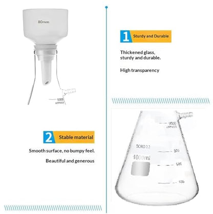 Brinell Funnel Filter Set, 80mm Funnel, 1000ml Beaker Bottle, Glass Flask