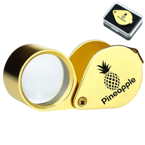 Pineapple 30X Jewelers Loupe Magnifier Foldable Pocket Magnifying Glass Small Jewelry Eye Loop for Jewelers, Gems, Diamonds, Plants, Coins (Gold) - size: Small