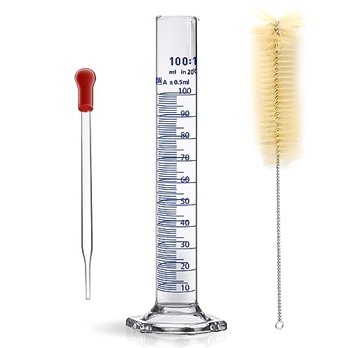 Thick Glass Graduated Cylinder Measuring Liquid Lab Hexagon Base Cylinders Come with Cylinder Brush (Glass, 100ML) - size: 100ml