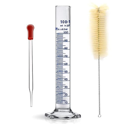 Thick Glass Graduated Cylinder Measuring Liquid Lab Hexagon Base Cylinders Come with Cylinder Brush (Glass, 100ML) - size: 100ml