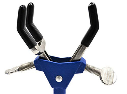 EISCO 3 Finger, Vinyl Coated Dual Adjustable Extension Clamp on Stainless Steel Rod - 2.3" Max Clamp Opening, 5" Rod - Powder Coated Zinc Alloy - Research, Industrial Laboratory Grade