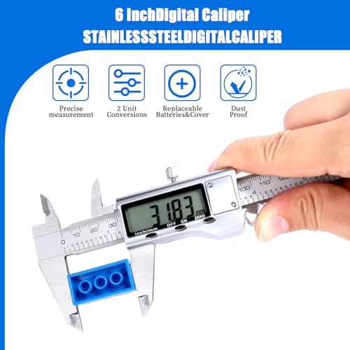 Digital Caliper Measuring Tool,Caliper Measuring Tool with Stainless Steel, Micrometer Dial Vernier Caliper Digital,Large LCD Screen, IP54 Splash Proof, Auto-Off Feature,6 Inch/150mm Caliper Tool