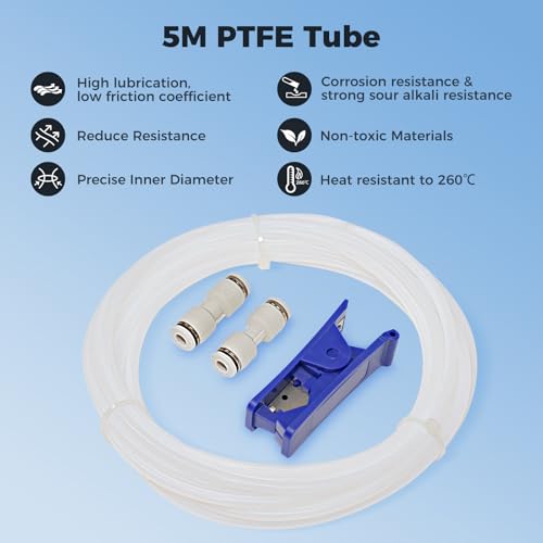 Sovol PTFE Tube 2.5mm ID 4mm OD, 5M/16.4ft w/2 Coupler&Tubing Cutter, White - size: 5 Meter (White)