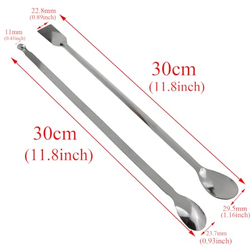 yukata Silver Stainless Steel 30cm Measuring Spoons 20cm Micro Spoon Micro Lab Sampling Scoop Spatulas Combination lab Scraper Micro Spoons for Laboratory, Factory and Hobby use 1 Set