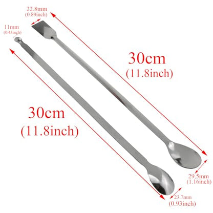 yukata Silver Stainless Steel 30cm Measuring Spoons 20cm Micro Spoon Micro Lab Sampling Scoop Spatulas Combination lab Scraper Micro Spoons for Laboratory, Factory and Hobby use 1 Set