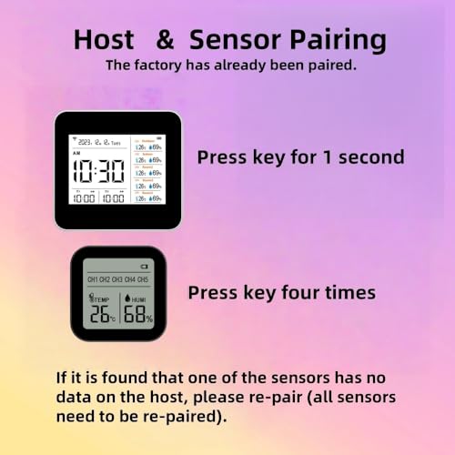 2CO12-5，Weather Stations Wireless Indoor Outdoor Thermometer & Smart WiFi with Phone App, 5 sensors Temperature and Humidity Monitor & Store Data for 1 Year, Temperature Alarm.