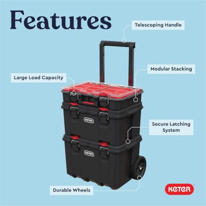 Keter Stack N Rolling Tool Box Modular Storage System 3 Piece - color: Black/Red, size: 3PC System