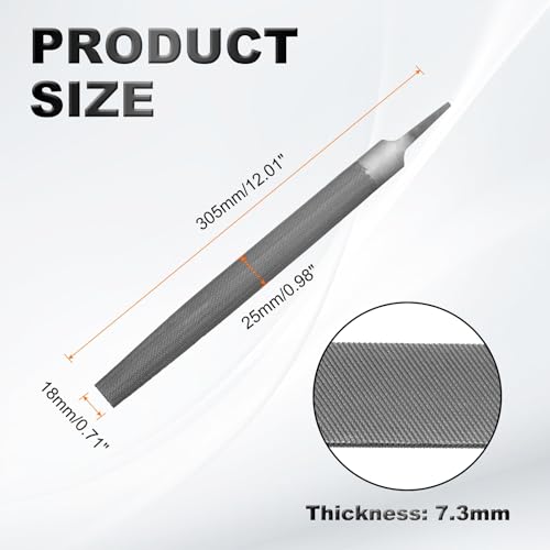 HARFINGTON 2pcs 10" Half Round Medium Cut File Double Cut Teeth Medium Metal File High Carbon Steel T12 without Handle for Metal Wood Tool Sharpener, Gray - size: 10"