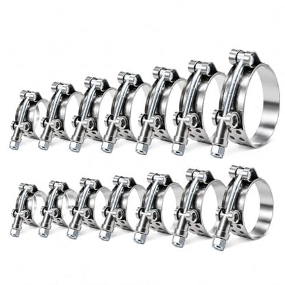 14 Pack 7 Size T Bolt Hose Clamps Assortment 0.75-2.25 Inch 28-72mm, Stainless Steel Heavy Duty Clamp Kit for Motorcycle ATV Car Small Engine Radiator Intake Hose - size: 14Pcs-7Size