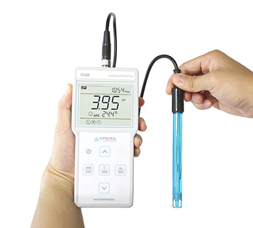 Apera Instruments AI413 PC400 Portable Multi-Parameter Meter Kit (pH/EC/TDS/Temp.), 6 Bottles of Calibration Solutions Included, 1.3" Height, 3.4" Wide, 7" Length - style: pH+EC/TDS