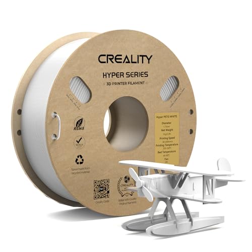 CREALITY Hyper PETG Filament 1.75mm 3D Printer Filament, Up to 600mm/s High Speed Rapid PETG, 1kg (2.2lb) Neatly Wound Cardboard Spool, Dimensional Accuracy ±0.03mm, Fit for Most 3D Printers, White - color: 1kg Hyper White Petg With Spool, size: 1.75 mm