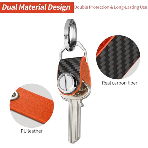 Carbon Fiber Key Organizer Compact Key Holder Minimalist Keychain for Men Women,Expandable Key Case Holds Up to 8 Keys - color: Orange