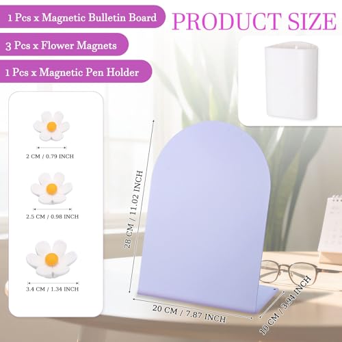 PATIKIL Magnetic Bulletin Board, W/ 3 Flower Magnets&Pen Holder - color: Purple/White
