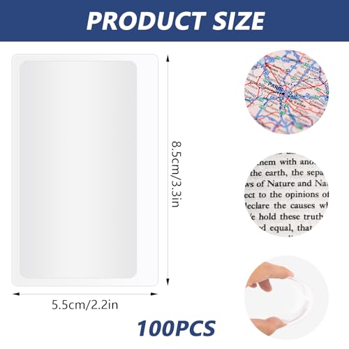 100 Pcs Magnifier for Reading, Credit Card Size Pocket Magnifier, Magnifying Cards for Wallet, Portable for Reading and Viewing Tablets (3.3 x 2.2 Inches)