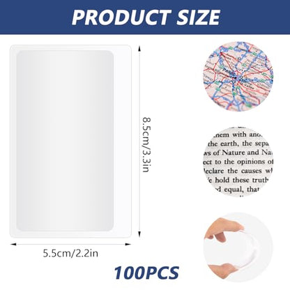 100 Pcs Magnifier for Reading, Credit Card Size Pocket Magnifier, Magnifying Cards for Wallet, Portable for Reading and Viewing Tablets (3.3 x 2.2 Inches)