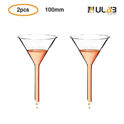 ULAB Scientific 100mm Glass Funnels, Short Stem Diameter 13mm, 3.3 Borosilicate Glass, Heavy Wall, Pack of 2, UGF1010 - color: 100mm, Pack of 2