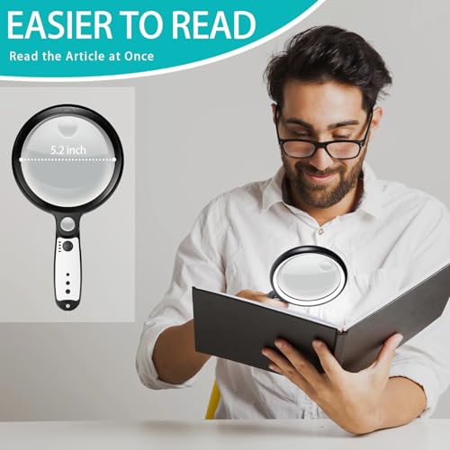 Large Magnifying Glass with 37 LED Light and Case, 10X 20X 45X Handheld - color: Black & White, size: Magnifier with Light (With Case)