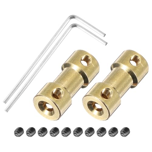 MECCANIXITY 2 Pcs 4mm to 5mm Brass Shaft Coupling Joint Connector with Screws and Hex Wrench Flexible Motor Shaft Coupler for Car Wheels Tires Shaft Motor - size: 4mm to 5mm