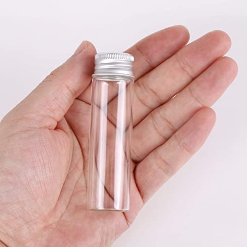 MaxMau Pack of 100, 20ml Small Glass Bottles with Metal Cap Screw Top Lids Tiny Vials Mini Jars Glass Tube for Beads Glitter Seed Samplers Storage