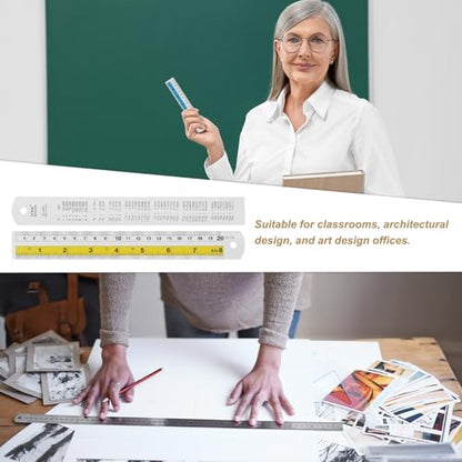 HARFINGTON 4pcs Metal Straight Ruler 20cm Metric SAE Aluminum Alloy Measuring Rulers Scale Tool with Hole for Measure Study Reading Classroom Office, Yellow - color: Yellow, size: 20cm