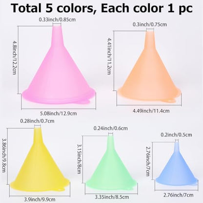 Kitchen Funnel Set with 5 Sizes Small to Large Plastic Cooking Funnel with Narrow Spout for Filling Bottles Transferring Liquid Dry Ingredients Cosmetic Lotion Essential Oils