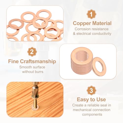 PATIKIL 35PCS M10 Copper Washers, M10x16x1mm Copper Crush Washer Metric Flat Washers Sealing Washers Assortment Kit Oil Drain Plug Gasket Ring for Automotive Battery Vehicles Screws Bolt - size: M10x16x1mm