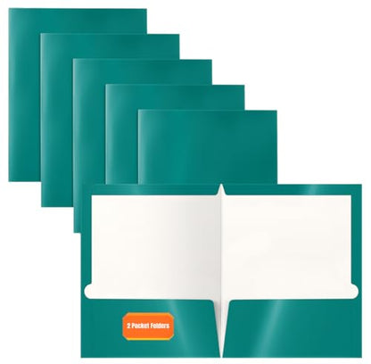 2 Pocket Glossy Laminated Paper FOLDERS Portfolio Letter Size, Teal, 25PK - color: Teal