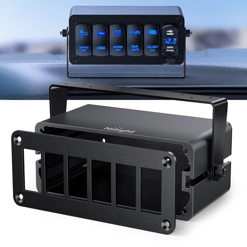 Nilight 6 Gang Rocker Switch Box Detachable Housing 6 Holes Aluminum Panel - color: Black-Switch Box Only, size: 6 Gang
