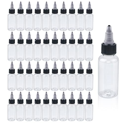 40 Pack 1oz Clear Plastic Squeeze Bottles with Twist Caps