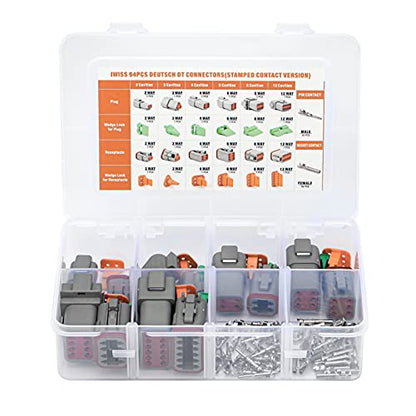 IWISS Deutsch DT Connector Kit in 2,3,4,6,8 and 12 Pin Configurations, Size 16 Stamped Contacts, Sealed Automotive Electrical Connectors, 94 Pieces - size: 2,3,4,6,8,12 PIN(1 Pairs)