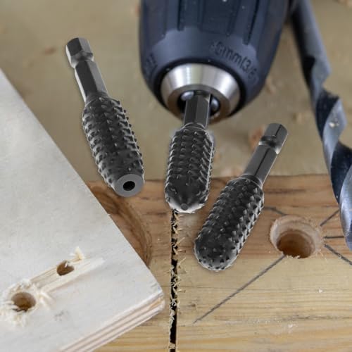 QWORK 10 Pieces Rotary Burr Wood Carving Rasp Files Set - 1/4" Hex Shank, Precision Milled, for Wood Plastic Engraving Deburring