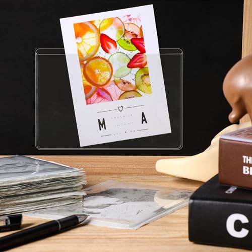 Chinco 50 Pack 4" x 6" Clear Adhesive Pockets, Index Card Pockets With Top Open Loading, Plastic Labels Holders for Organizing Storage Bins, Library Card, Drawer, and Protecting Your Cards - size: 4.3 x 6.3 Inches