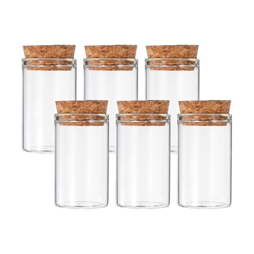 PATIKIL 20ml Test Tubes, 6pcs 1.97x1.18 Glass Clear Flat Bottom Test Tube Containers with Cork Stopper for Bead Party Candy Bath Salt Storage Scientific Experiment Plant Propagation - size: 20ml